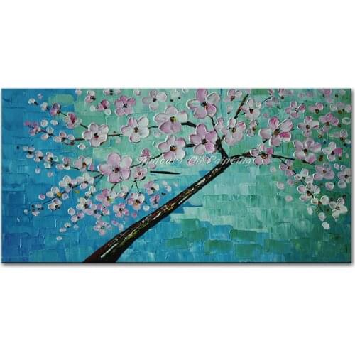 Mintura Hand Painted Oil Paintings On Canvas Palette Knife Peach Flower Picture Modern Home Decor Hotel Decor Wall Art No Framed