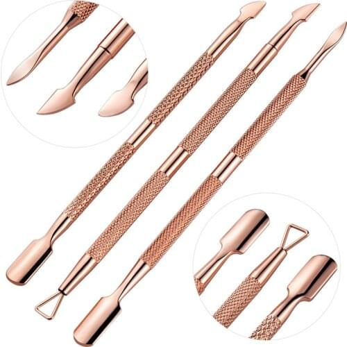 3 Style Stainless Steel Nail Cuticle Pusher Nail Art Files Gel Polish Remove Manicure Care Groove Clean Tools