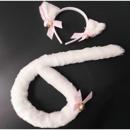 Christmas Cat Fox Lolita Girls Plush Bell Bowknot Headband Tail Set Anime Housemaid Cosplay Props Women Lady Halloween Party