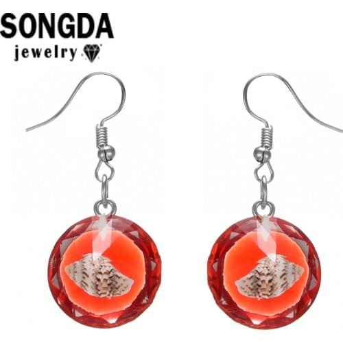 SONGDA Shell Figure Series Earrings Transparent Cabochon Glass Design Style Ladies Summer Creative Earrings Jewelry Gift Trinket