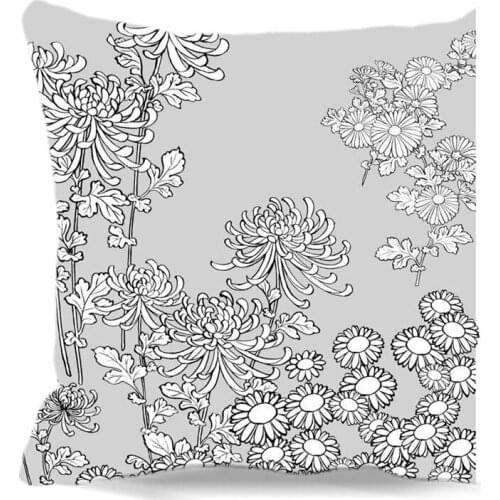 Gray background White plants painting Square Cushion Cover Cotton polyester Printed Decorative Home car sofa chair Seat