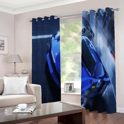 Modern Cool blue sports car luxury Car Large Window Curtains childrens room Bedroom home decor Blackout Drapes Indoor Sets