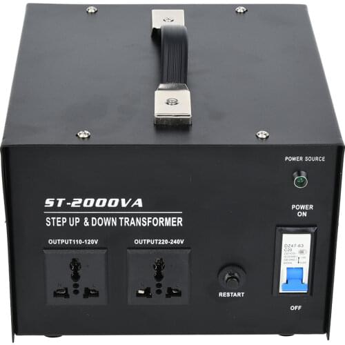 2000W Step Up Down Transformer AC 110V to 220V Single Phase Power AC Voltage Converter with Circuit Breaker Overload Protection