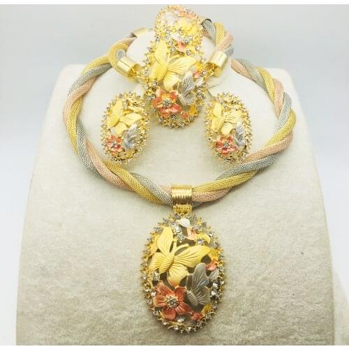 Bridal Gift Nigerian Wedding African Beads Jewelry Set Brand Woman Fashion Dubai Gold Color Jewelry Set Wholesale Design