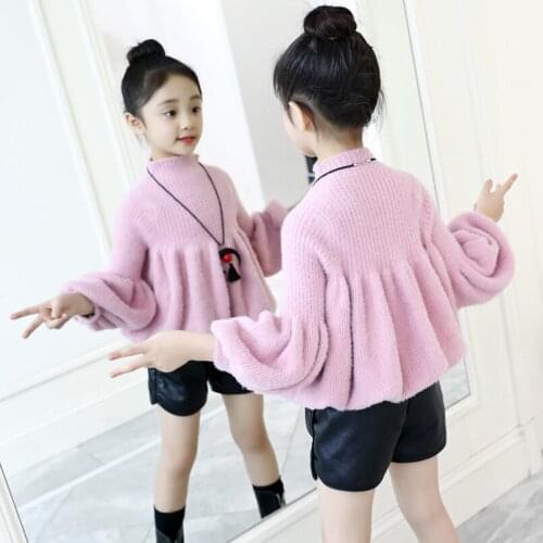 2019 Toddler Teen Girls Sweaters Tops Spring Autumn Long Puff Sleeve Knit Pullover Kids Cardigan Sweater For Girl Child Clothes