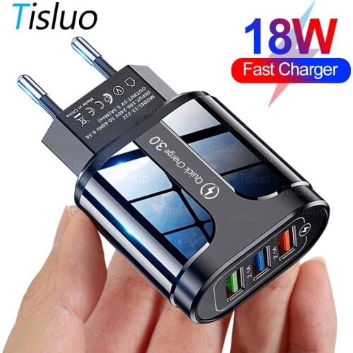 Tisluo USB Charger Quick Charge 3.0 Universal Wall Mobile Phone Charger for iPhone Samsung Xiaomi 3 Port Fast Charging Adapter
