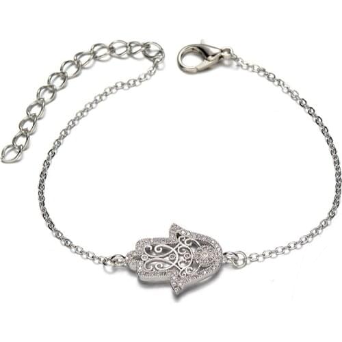 High Quality Vintage Shining Zircon Hamsa Bracelet For Women Diy Crafts Handmade Chain Friendship Bracelet Charms Gift