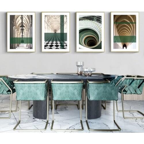 Green Goth Church Corridor Europe Stair Posters Prints Morocco Wall Art Canvas Painting Wall Pictures For Living Room Home Decor