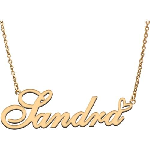 Love Heart Sandra Name Necklace for Women Stainless Steel Gold & Silver Nameplate Pendant Femme Mother Child Girls Gift