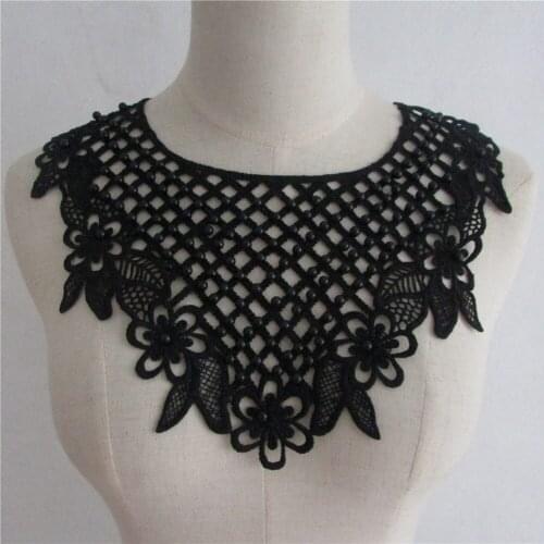 1 Pcs Black Pearls Beaded Fake Lace Collar Crochet Floral Lace Neckline For Wedding Bridal Dress Sweater