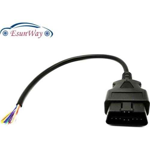 10pcs/lot! OBD2 16pin Male Connector to Open OBD Cable OBDII OBD-ii ODB2 16 pin ELM327 OBD 2 Adaptor Car Scanner Connector