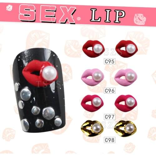 10pcs /lot Superior Lips Nail Art Tips Decoration Gold Red Pink peach Alloy Pearl