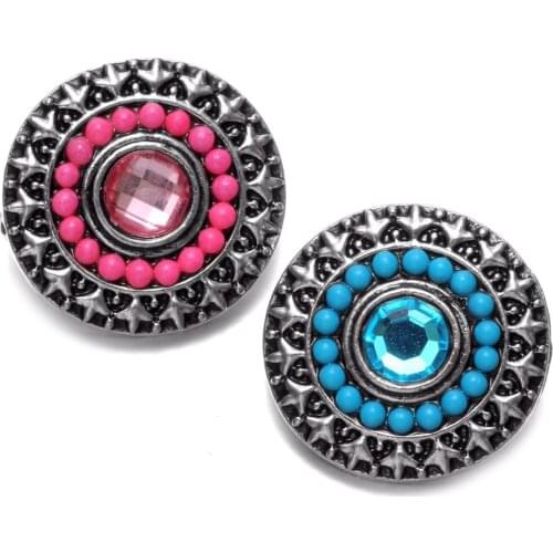 2 Color Crystal Acrylic Style Round Shape Metal Charms 18mm Snap Button Jewelry For Snap Bracelet Snaps Jewelry KZ0585