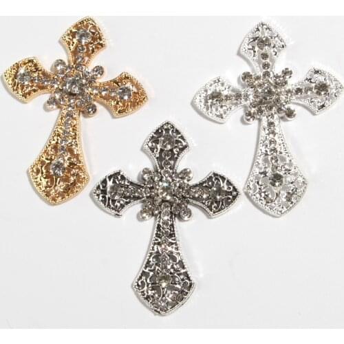5PCS 5.5*7.1CM Big Cross Metal Rhinestone Buttons Embellishment Crosses Excellent Quality Gorgeous Cross Pendants Sew On