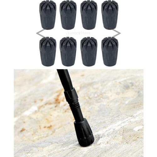 8 Pieces Trekking Hiking Stick Tips Antislip Walking Pole Cap Cover Black