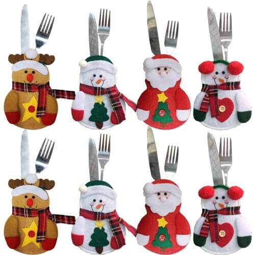 8pcs Snowman Knife And Fork Holder Bag Kitchen Tableware Party Christmas Decorations For Home Dinner