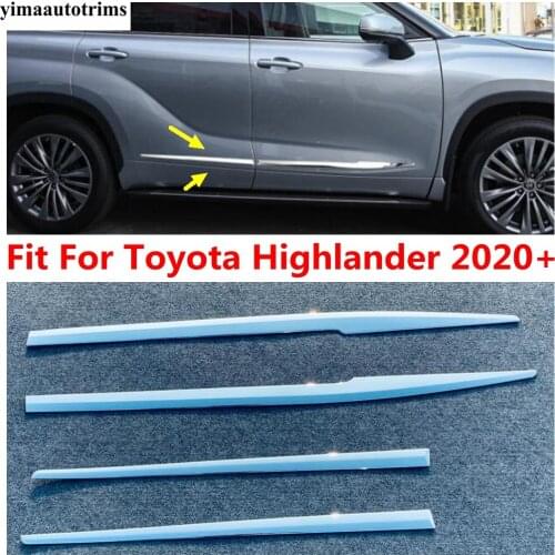 AcAccessories For Toyota Highlander 2020 2021 2022 Car Door Side Line Garnish Strip Molding Kit Cover Trim ABS 4PCS Exterior
