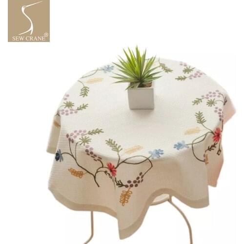SewCrane Grapes Vines Grape Leaf Floral Embroidered Decorative Linen Tablecloth