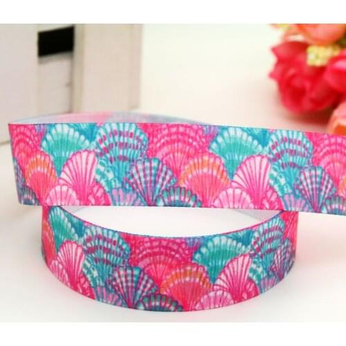 DHK 7/8'' 5yards shell printed grosgrain ribbon headwear hair bow diy decoration OEM Wholesale 22mm E1140