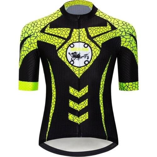 New Geeklion Quick Dry Cycling Jersey Mens Short Sleeves Fluorescent Yellow Cycling Maillot Ropa Dry Fit Bike Clothing