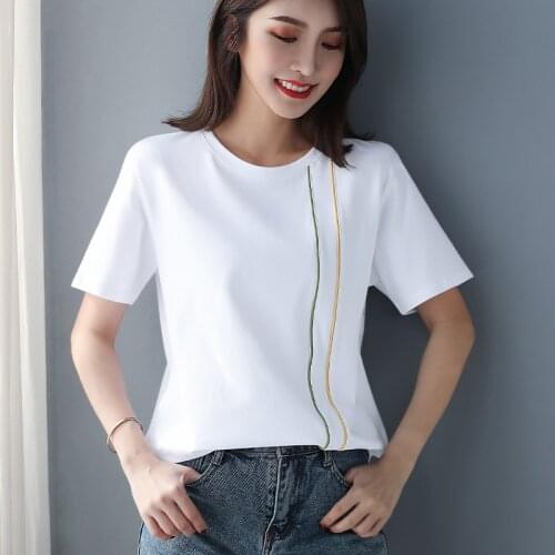 Cotton Women T-shirt O-neck Short Sleeve women shirt All match Lady Top Black White Gray Yellow Shir