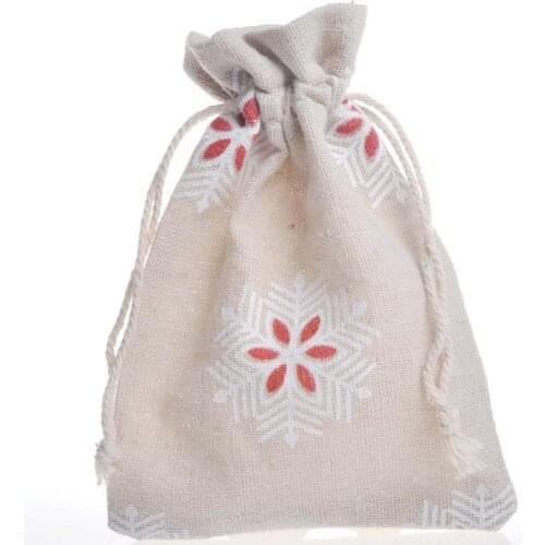 Linen Christmas Gift Bags candy favors drawstring pouches pockets Snowfake Pattern Santa Sack party gift wrap wedding decoration