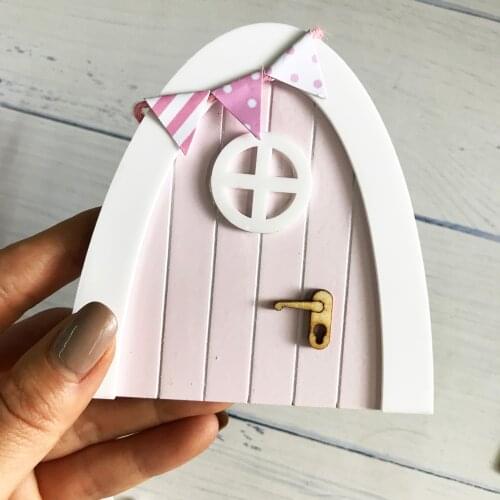 Mini Arch Hand Made Cute pink Fairy door Mouse hole, miniature wooden door with bunting and personalised sign post