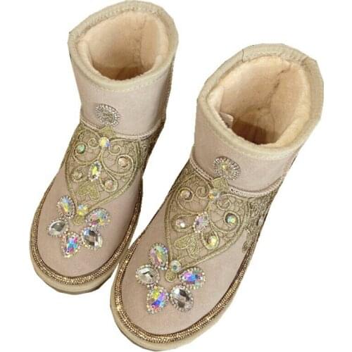 Embroidered fashion leather snow boots Thai tide brand crystal shoes