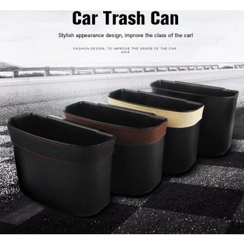 Car Trash Can Leather Edging Car Storage Case Back Clip Style Car Garbage Organizer for Auto Door Seat Back Car Trash Bin