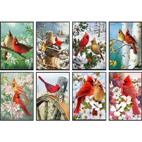 Cardinal Couple - Counted Cross Stitch Kits - DIY Handmade Needlework for Embroidery 14 ct Aida Crafts Oil painting Color