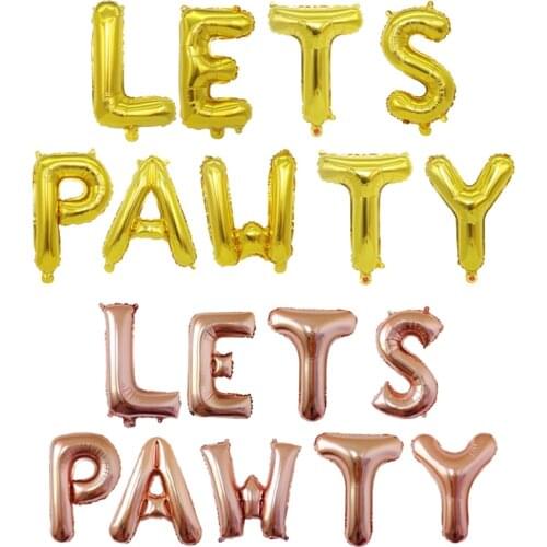 16 inch LETS PAWTY letter set WOOF pet party decoration cat and dog birthday decoration aluminum foil balloon