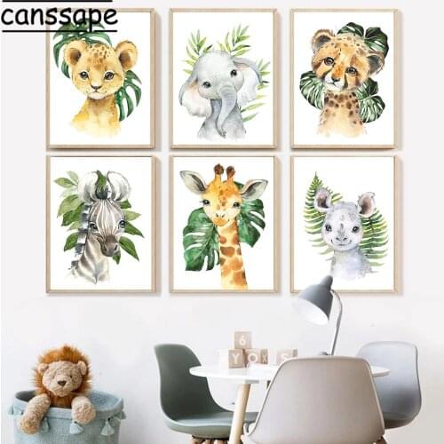 Woodland Animals Wall Painting Elephant Canvas Print Giraffe Art Poster Tiger Nursery Wall Pictures Nordic Baby Kids Room Decor