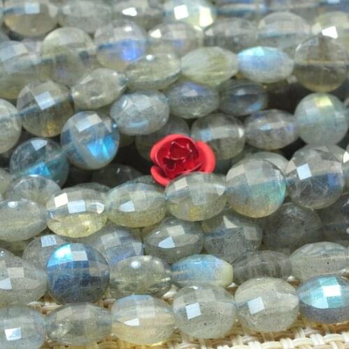 Natural Labradorite Faceted Coin Loose Beads Wholesale Gemstone Semi Precious Stone Bracelet Necklace Diy Jewelry Making Design
