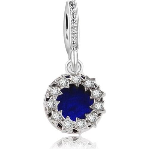 2020 New Original Alloy Bead Blue Inspirational Stars Dangle Charm Clear CZ Fit Bracelet Bangle DIY Women Jewelry