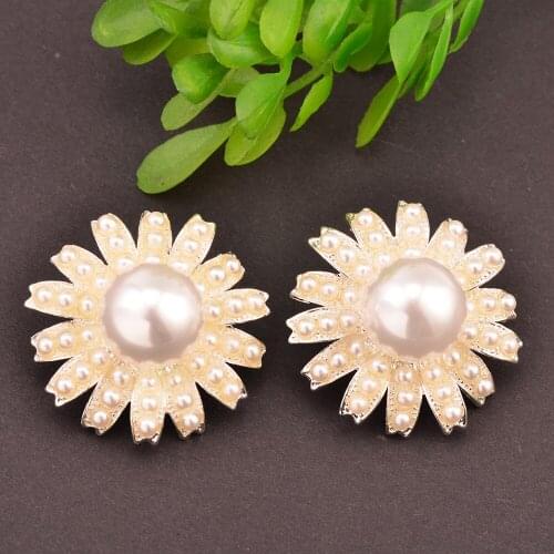 New Arrival Rhinestone Pearl Button Used On Wedding Decoration 2PCS/Lot 28MM Silver Color Wedding Button Shank Back KD426
