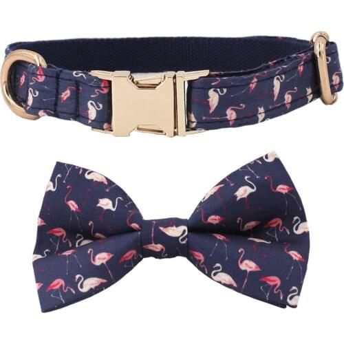 New Navy Flamingo Pattern Dog collar Dog Leash Set Personalized Pet Dog Gift Set