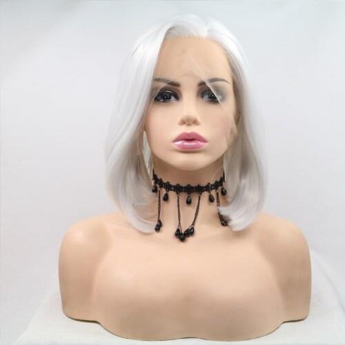 Melody Silver White Wig Synthetic Lace Front Wig Side Part Platinum Snow White Hair Heat Resistant Fiber for Women, Drag Queen