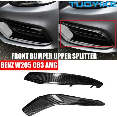 Car Real Carbon Fiber Front Bumper Upper Splitter Fin For Mercedes BENZ W205 C205 S205 C63 & C63S AMG Sedan & Coupe 2015-2021