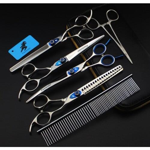 Professional Dog Grooming Scissors Cutting Straight Curved Thinning Shears Set Kit Pets Tools for Pomeranian