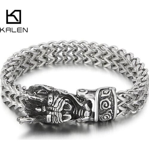 Kalen Retro 12mm Drago Head Domineering Stainless Steel Mens Watch strap Pattern Bracelet Punk Jewelry
