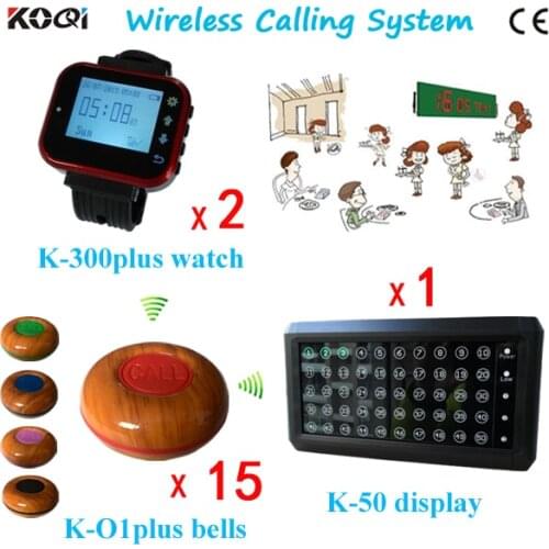 Restaurant Wireless Ordering System with LED Display Receiver K-50 Transmitter Bell Button K-O1plus Pager Watch K-300plus