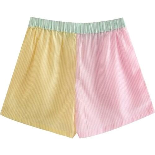 Women Fashion Patchwork Striped Print Casual Summer Shorts Female Chic Elastic Waist Shorts Ladies Short