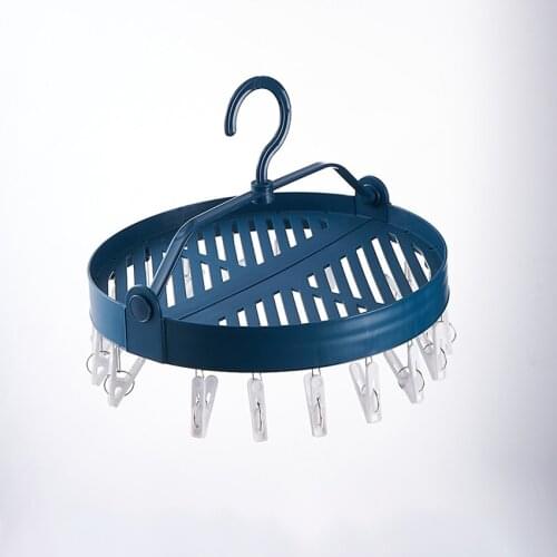 Foldable Clip Hangers with 18 Drying Clips, Underwear Hanger with Clips, Plastic Laundry Clip and Drip Drying Hanger for Socks