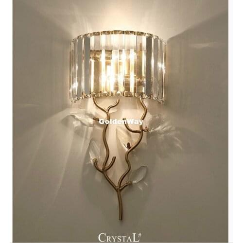 Modern Crystal Wall Lamp Bedroom Bedside Living Room Cafe Dining Room W23cm H42cm LED Wedding Room Aisle Light Deco Wall Sconces
