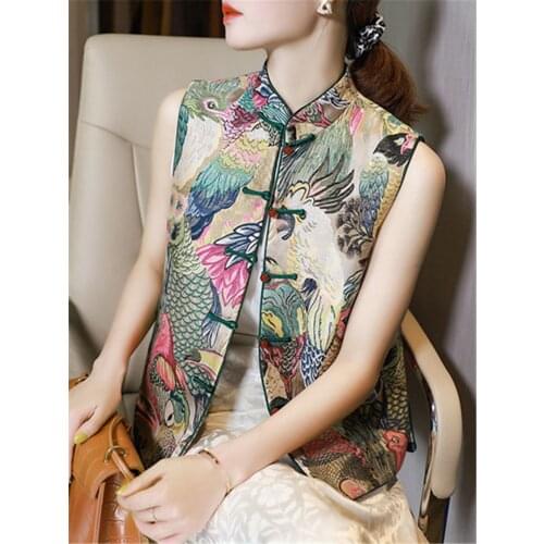 Retro Chinese Style Modern Women Vest Ropa Oriental Traditional Ethnic Plus Size Gilet Clothes 2021 New Casual Jacket Hanfu Tops