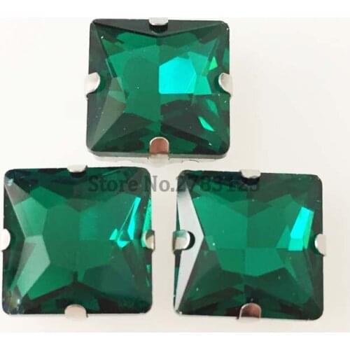 Malachite green square shape flatback good quality Glass Crystal sew on rhinestones with Silver claw,Complete model 20pcs/bag