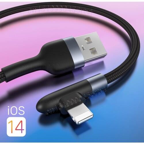 Elbow USB Charging Cable For iPhone 12 11 Pro Max X XR XS 8 7 6s 5s iPad 2.4A Fast Charging Charger Data Nylon Cable 0.3/1/2M