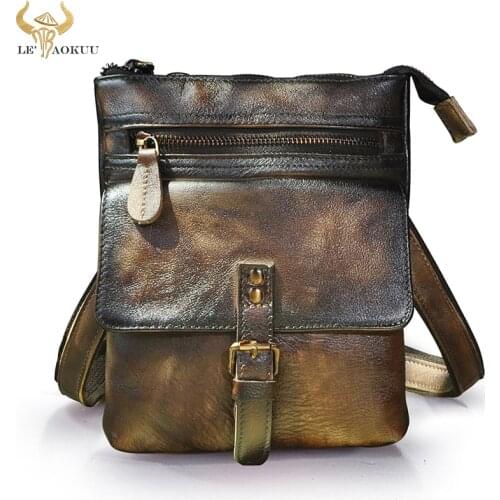 Men Vintage Coffee Quality Leather Casual Messenger Cross-body Bag Travel Case Phone Pouch Hook Belt Fanny Waist Pack Bag 6574