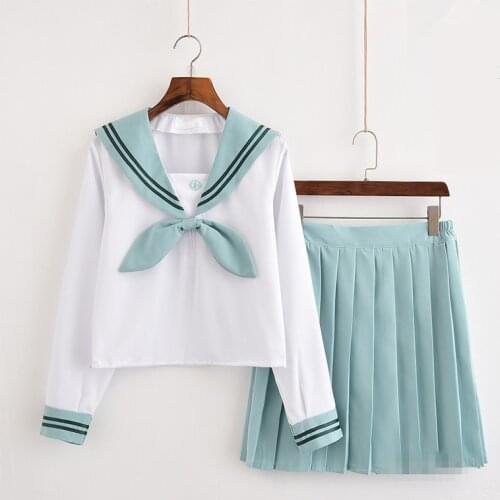 Japanese School Uniform For Girls Sailor Tops+bow tie+Skirt Navy Style Students Clothes For Girl Lala Cheerleader clothing
