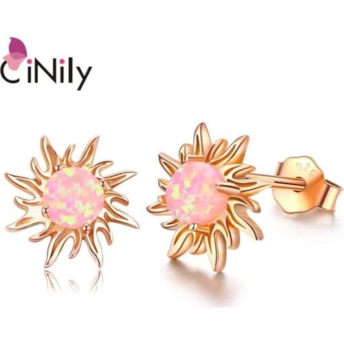 CiNily Opal Earrings Sunflower Stud Earrings for Women Girls Ladies Flower Jewelry White Gold Color Plated White Opal Jewelry